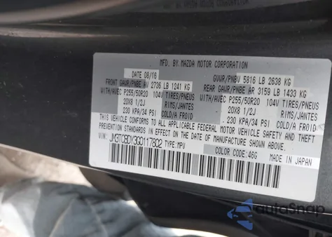 2016 Mazda Cx-9 Grand Touring из США, поврежденный, VIN JM3TCBDY3G0117802